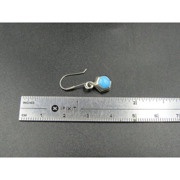 Sterling Silver Hexagon Blue Enamel Small Earrings - Picture 4 of 5